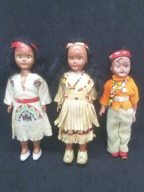 Carlson Dolls Native American Girls Boy Hard Plastic Sleeping Eyes Needs Repair